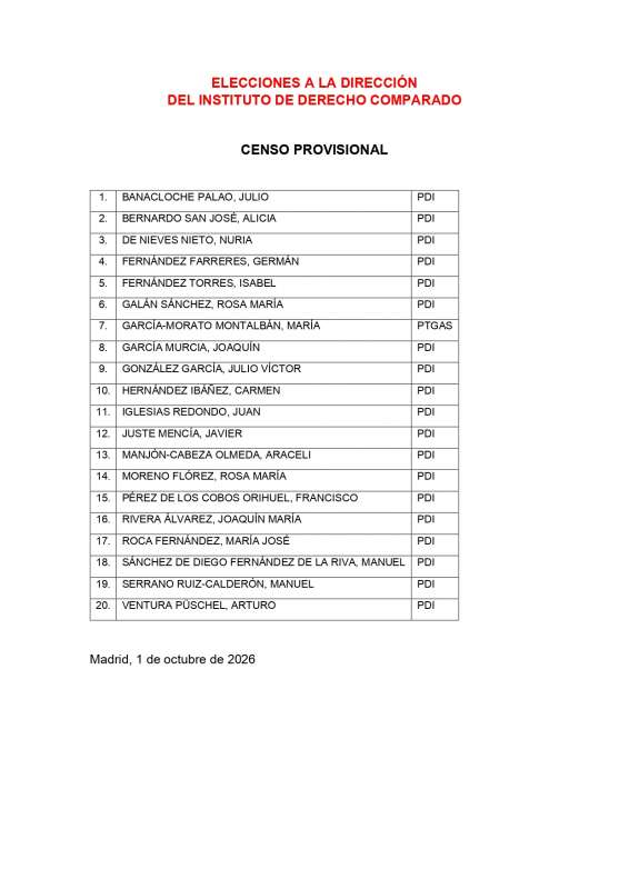 Convocatoria elecciones a la Dirección del Instituto de Derecho Comparado - 2